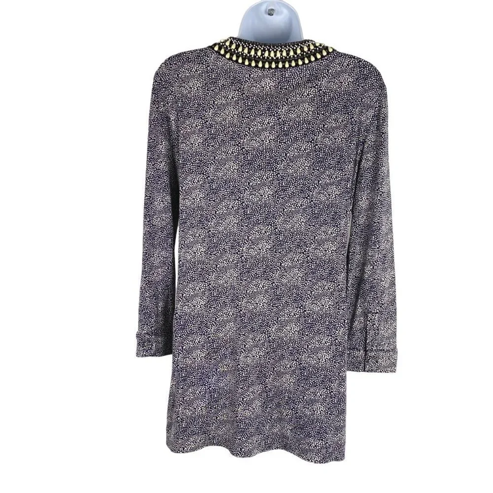 Tory Burch Top Womens Small Silk Beaded Neck Printed‎ 3/4 Sleeve TP-2370